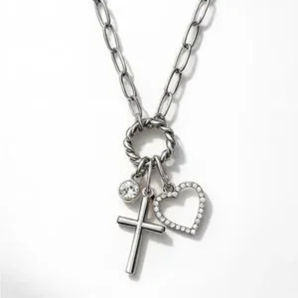 ?? Minimalist Silver Necklace with Heart and Cross Charms ???????